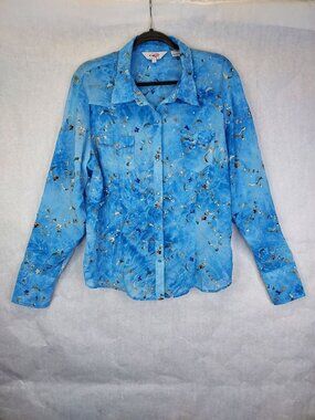 Roper Pearl Snap Western Shirt Womens XL Sheer Floral Embroidery Sequins Cowgirl